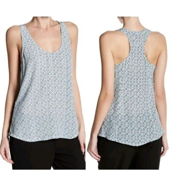 Joie Womens Scoop Neck Floral Racerback Tank Top Blouse Blue White Size Small - Picture 1 of 8